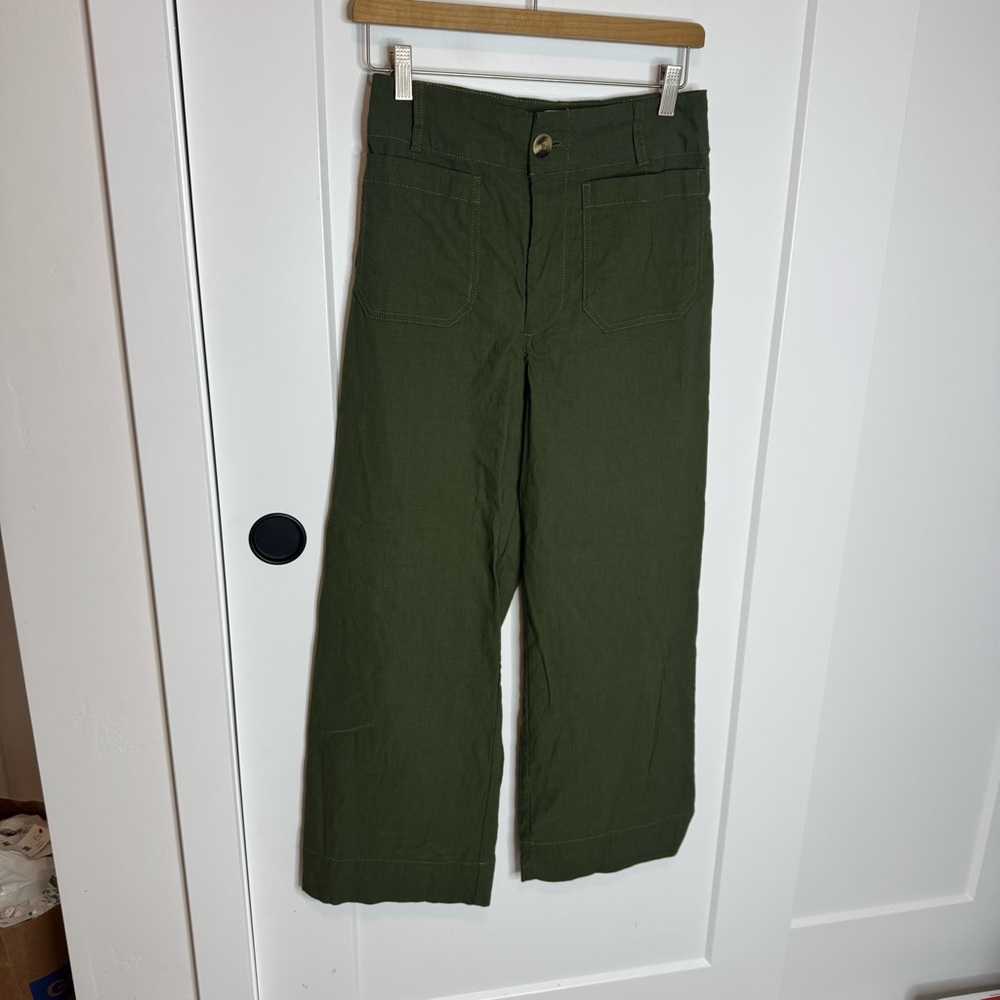 Anthropologie Maeve Colette Pants Wide Leg Crop High Rise Green Size 27 - Picture 2 of 7